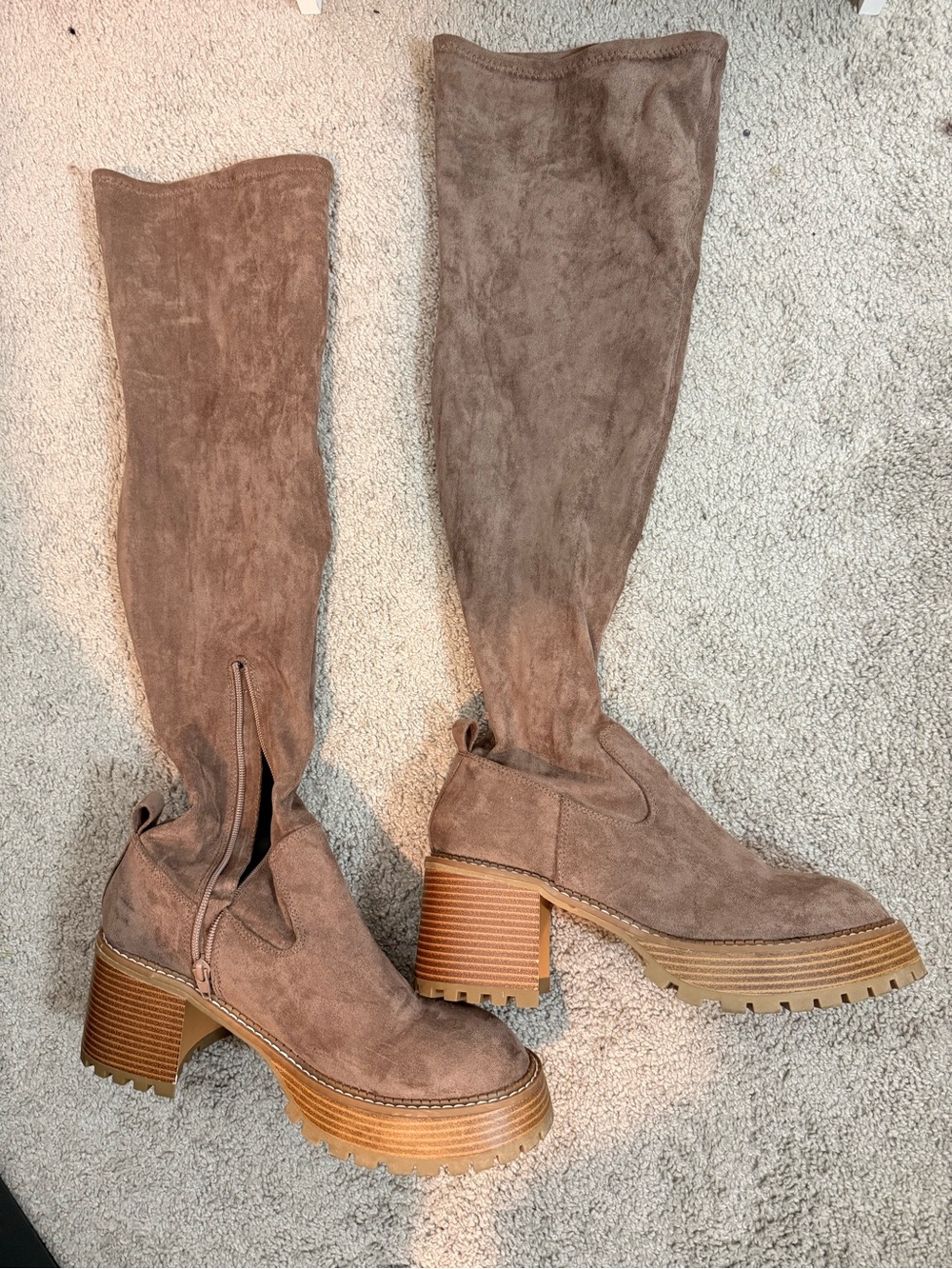 MIA Taupe Over-the-Knee Suede Lug Heel Boots